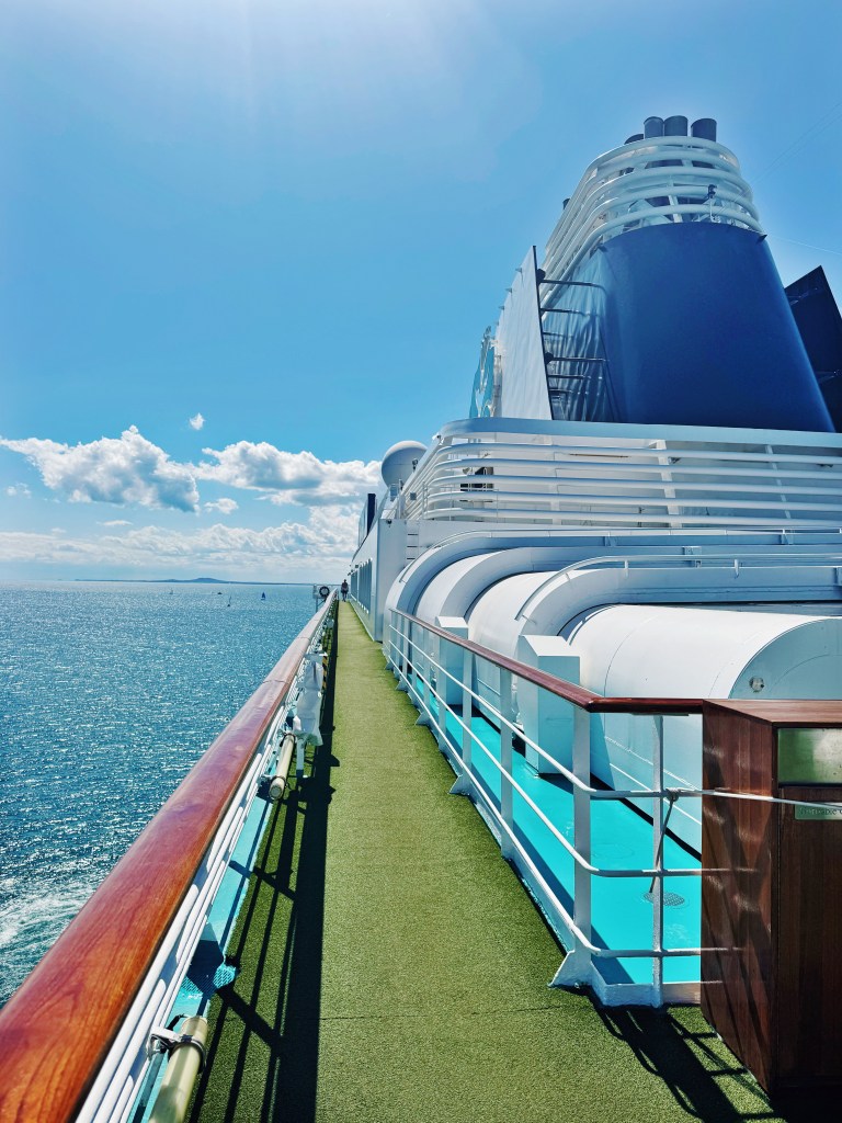 The Upper deck on Crystal Serenity in bright sunshine