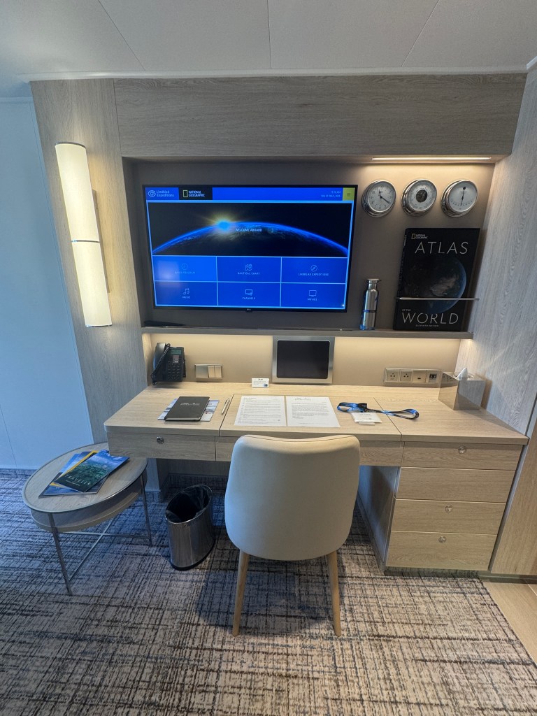 Desk areas and TV on National Geographic Endurance