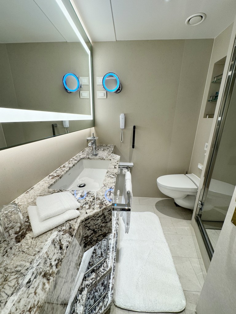A cruise guest room bathroom.