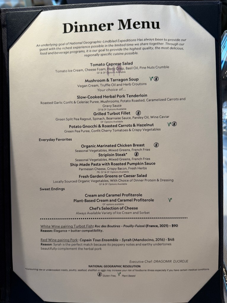 Sample Dinner menu on National Geographic Resolution