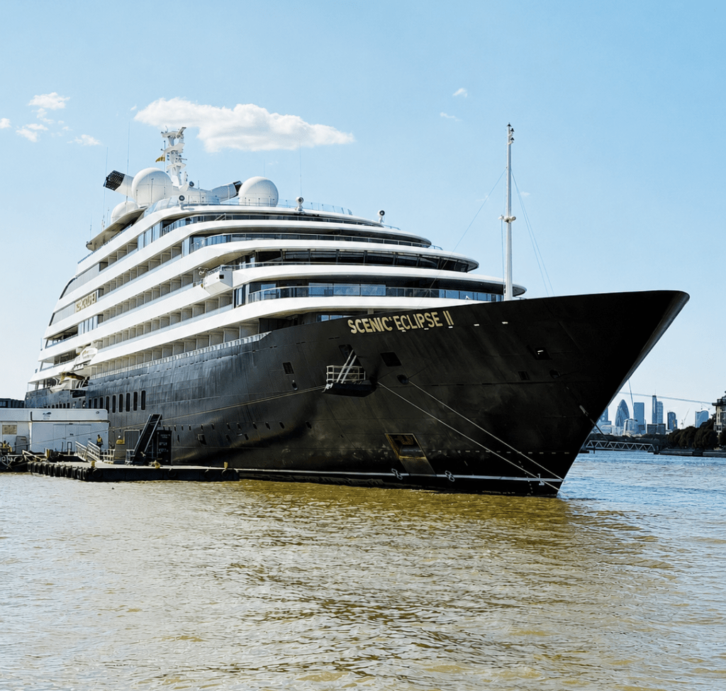 Scenic Eclipse II docked in Greenwich, London.