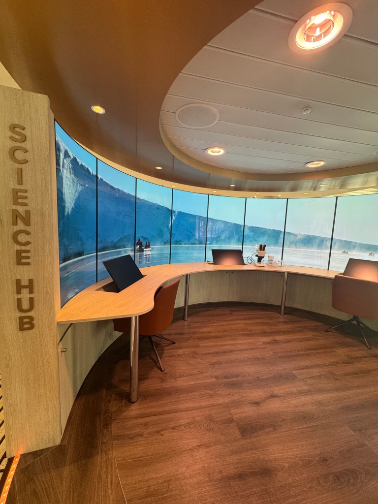 The Science Hub, with some screens and computers on board National Geographic Endurance